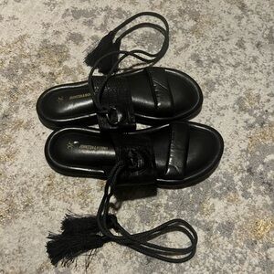 Johnston & Murphy Black Women's Sandals with Tassel Accents
